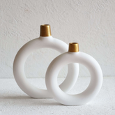 Vase 2-Teilig | Keramik | Circular Rund | Weiß | Getöpfert | Dekovase | Handgemacht & Handbemalt | Designer Stück | Moderne Vase